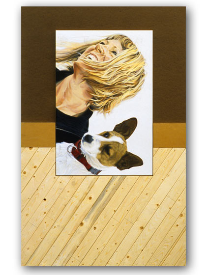 Laughing With Lulu, inlay of acrylic on canvas by Tom Hbert