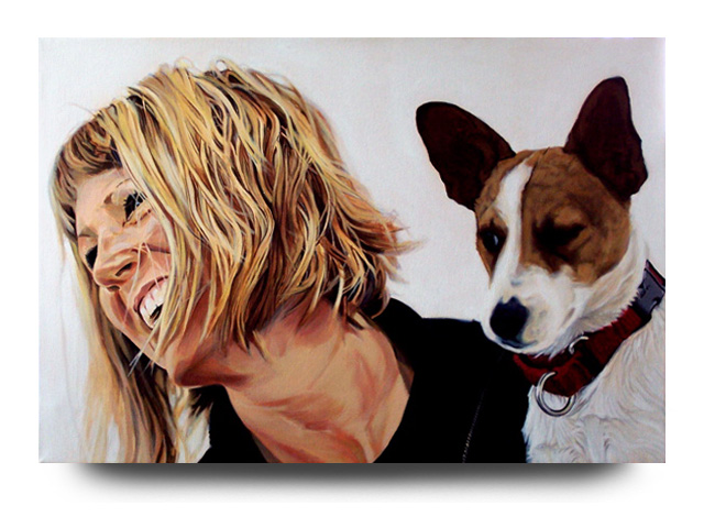 Deborah Marcoux With Lulu, acrylic on canvas by Tom Hbert